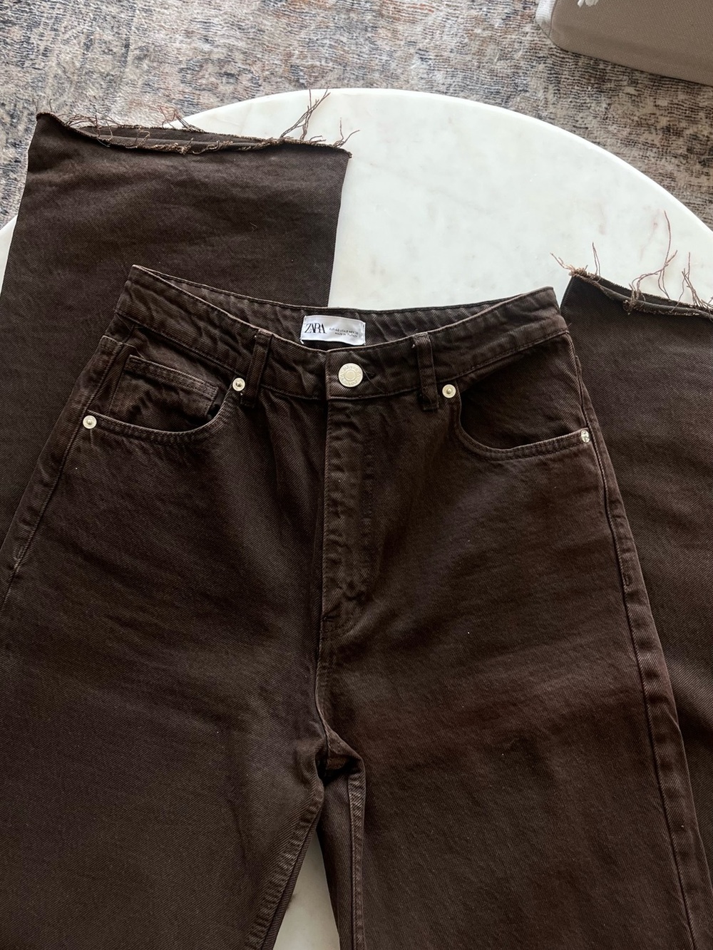 Zara Women’s High Waist Wide Leg Full Length Jean in Brown